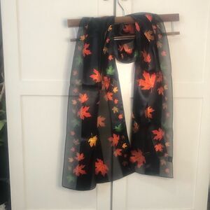 Oscardo black maple leaf  fall colors scarf 0126